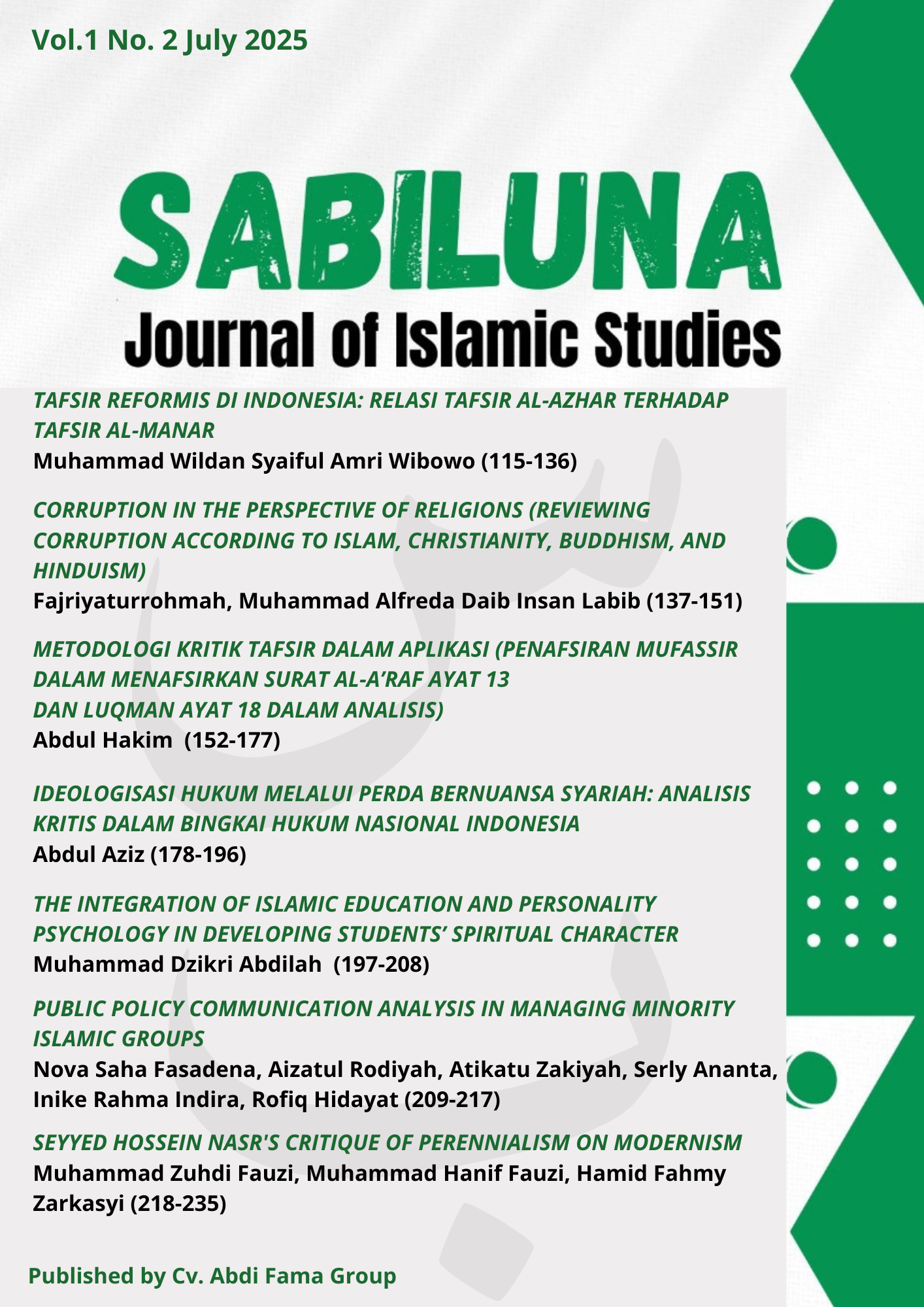 View Vol. 1 No. 2 (2025): SABILUNA: Journal of Islamic Studies